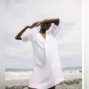 New! Beaumont Organic Cari May Dress Cotton and Linen Dress in White SZ Med